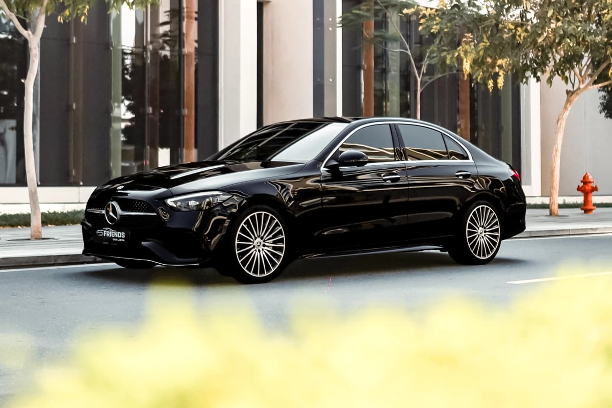 Luxury limousine waiting at a private terminal